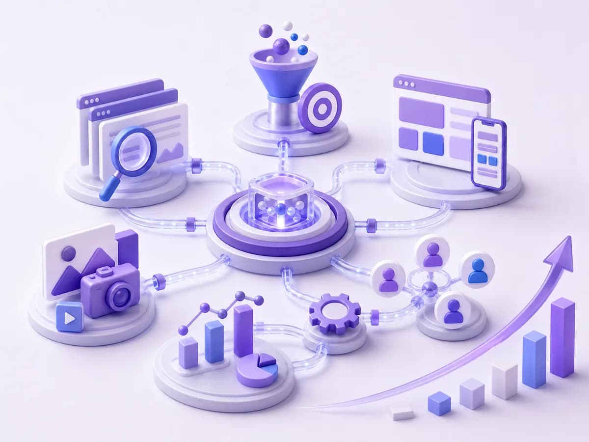 Connected SEO, paid media, web development, content, analytics, and automation growth system