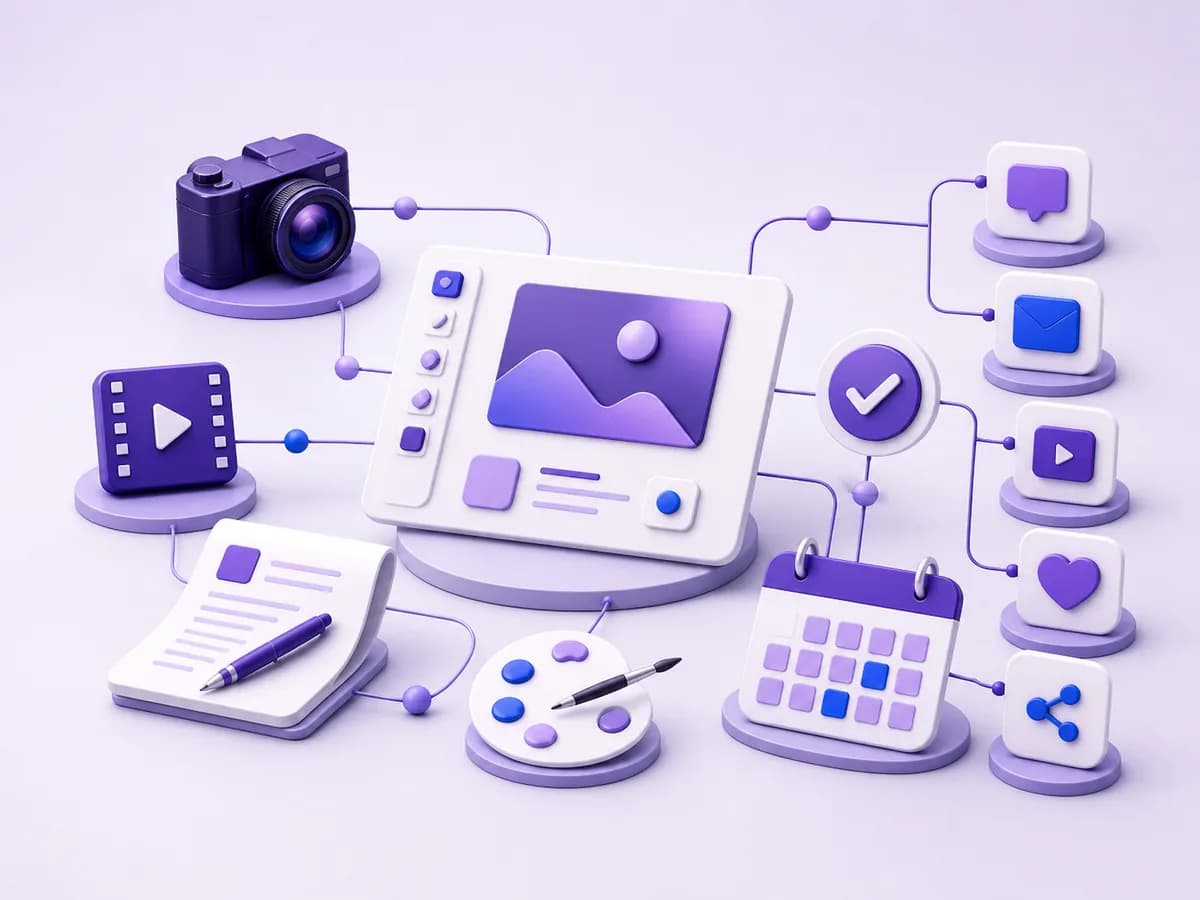 Creative content tools connected with production, approval, publishing, and distribution channels